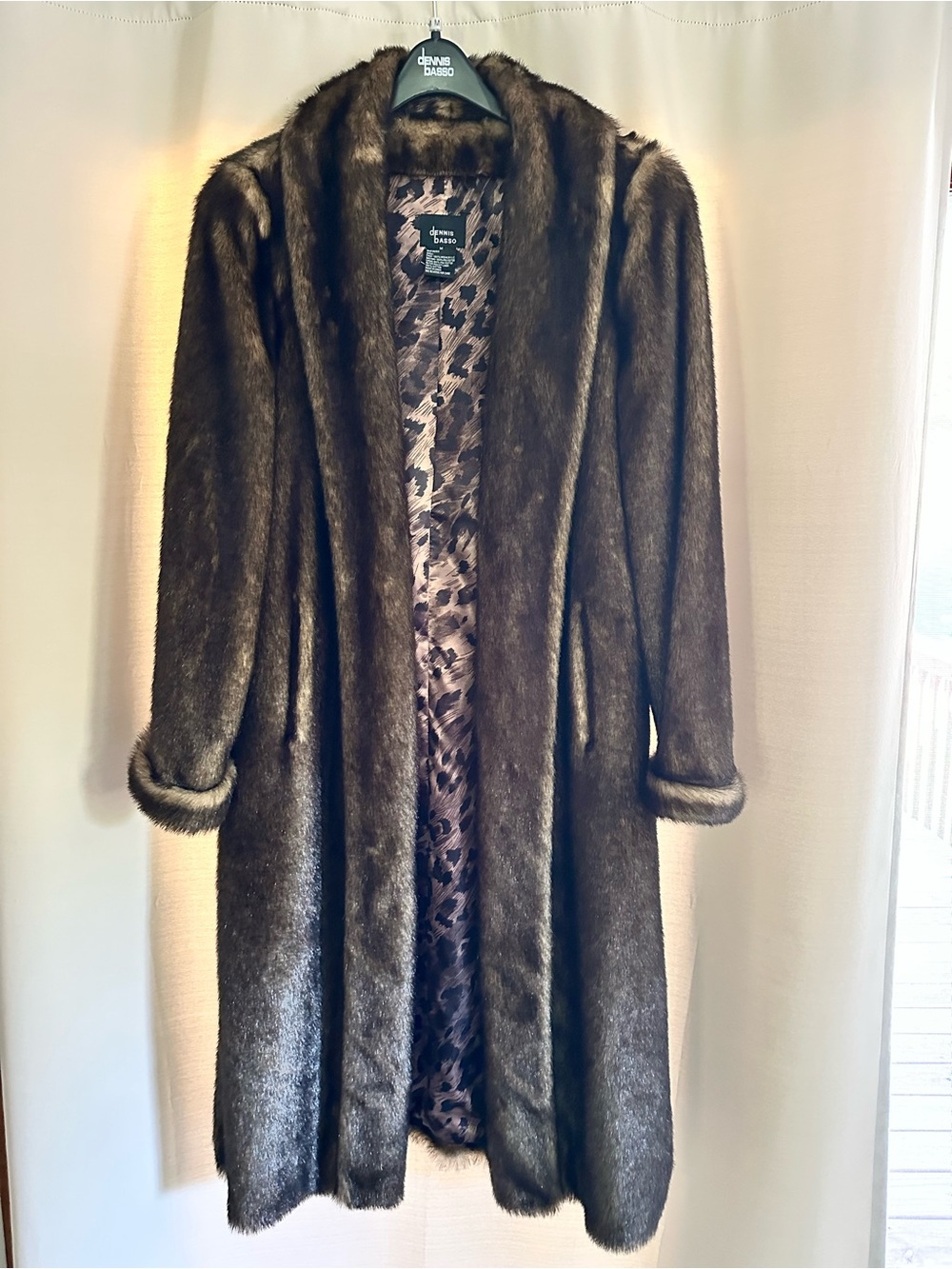 dennis basso Dark Brown Faux Fur Long Coat